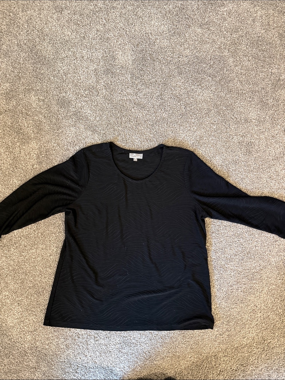 JM Collection Black Long-Sleeve Textured Crewneck Top